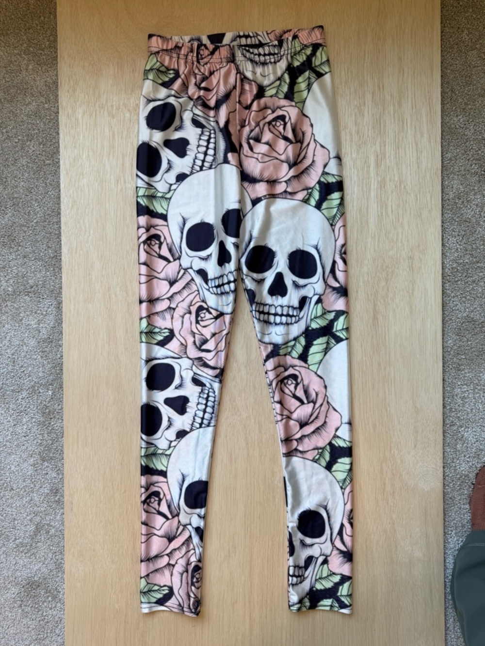 Lotus Leggings Pink Rose & Black Skull Print Leggings for Women